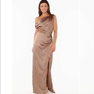 Show Me Your MuMu Jodie One-Shoulder Dress in Dune Luxe Satin